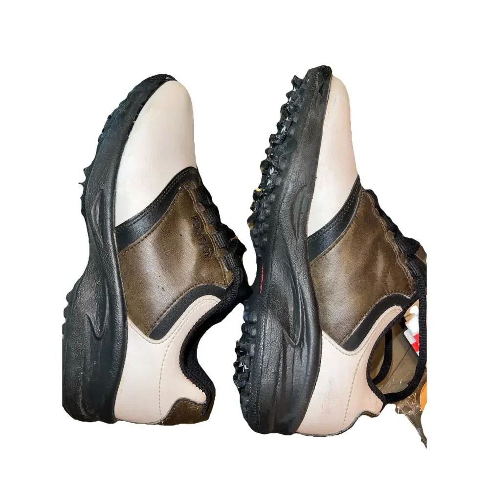Footjoy Boys Greenjoys White Brown Lace Up Golf Cleats Shoes Size 4 M